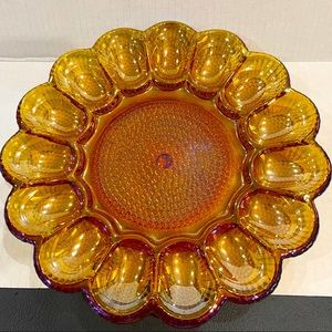 Hobnail Amber Carnival by Indiana Glass 11" Deviled Egg 15 Egg Serving Platter